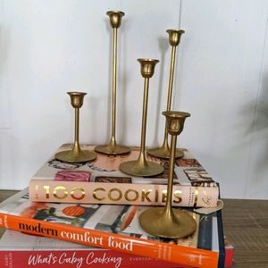 Set of 5 Vintage Brass Candlesticks